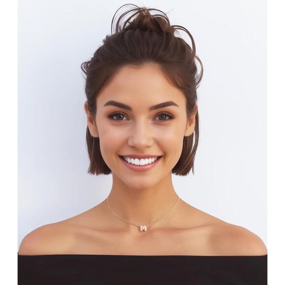 Stylish Gold Plated Initial Necklace with Rhinestones - Gift-Ready & Adjustable - Picture 3 of 8